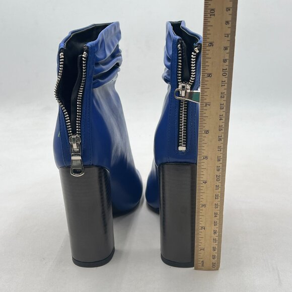 Blue Women Stylish Peep Toe Slouch Ankle Boots Chunky Stacked Heels Party Shoes - Picture 4 of 7